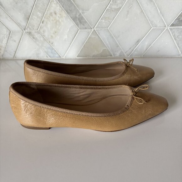 Veronica Beard Size 7 M Catherine Leather Ballet Flat Tan With Bow - Picture 5 of 8